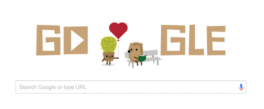Egel in Google Doodle voor Valentijnsdag!