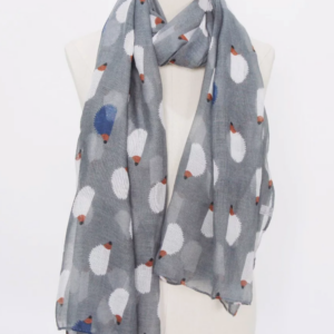 Shawl grijs met witte en blauwe egels