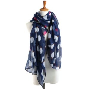 Shawl blauw met witte en roze egels