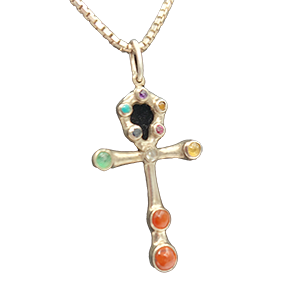 Zilveren collier met ankh/chakrea hanger