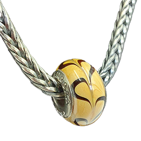 Pandora bedel murano glas diepgele bladeren zwart omrand vintage
