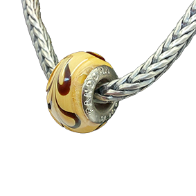 Pandora bedel murano glas diepgele bladeren zwart omrand vintage