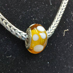 Pandora bedel murano glas geel met witte dots vintage