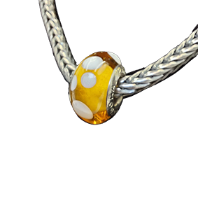 Pandora bedel murano glas geel met witte dots vintage