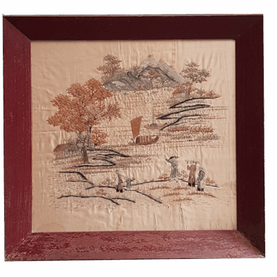 Antiek zijden doek geborduurd